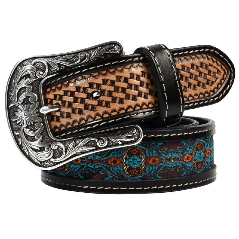 Native Style Retro Basket Weave Pattern Leather Belt sold by FloralTrip