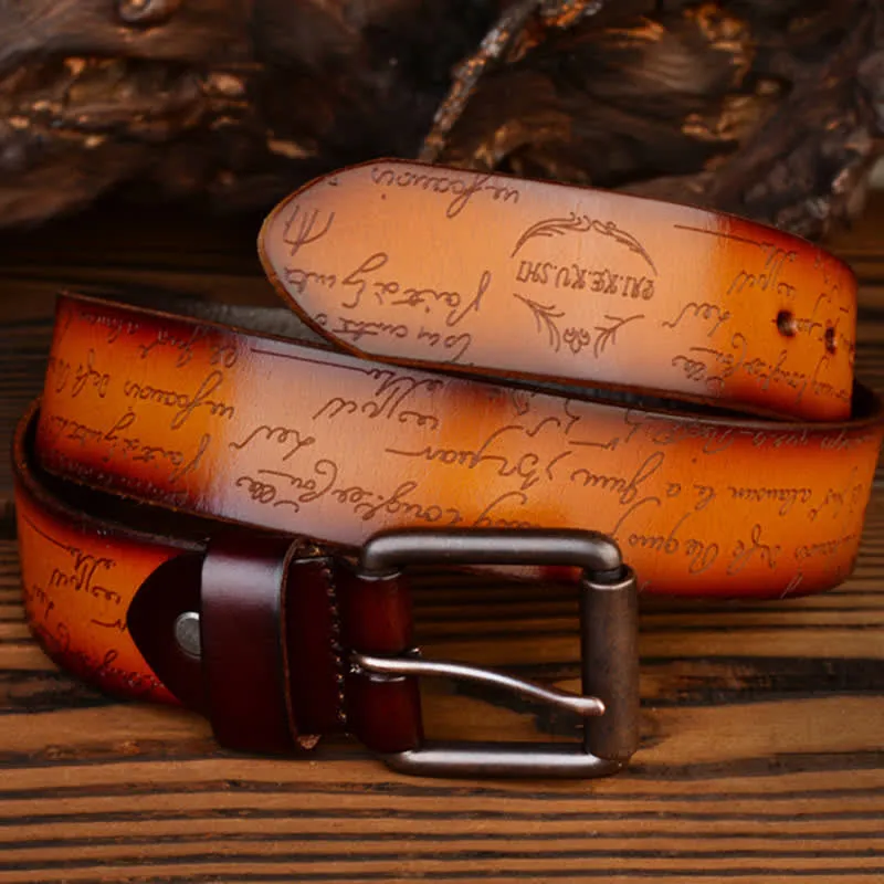 Retro Embossed Letter Pattern Four Colors Available Leather Belt sold by FloralTrip product image thumbnail 3