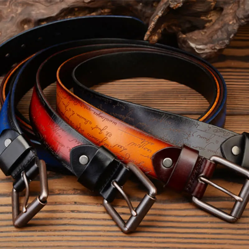 Retro Embossed Letter Pattern Four Colors Available Leather Belt sold by FloralTrip product image thumbnail 4