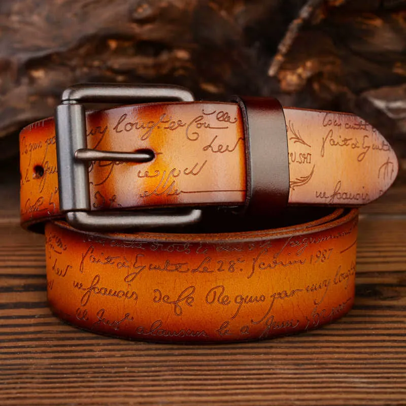 Retro Embossed Letter Pattern Four Colors Available Leather Belt sold by FloralTrip