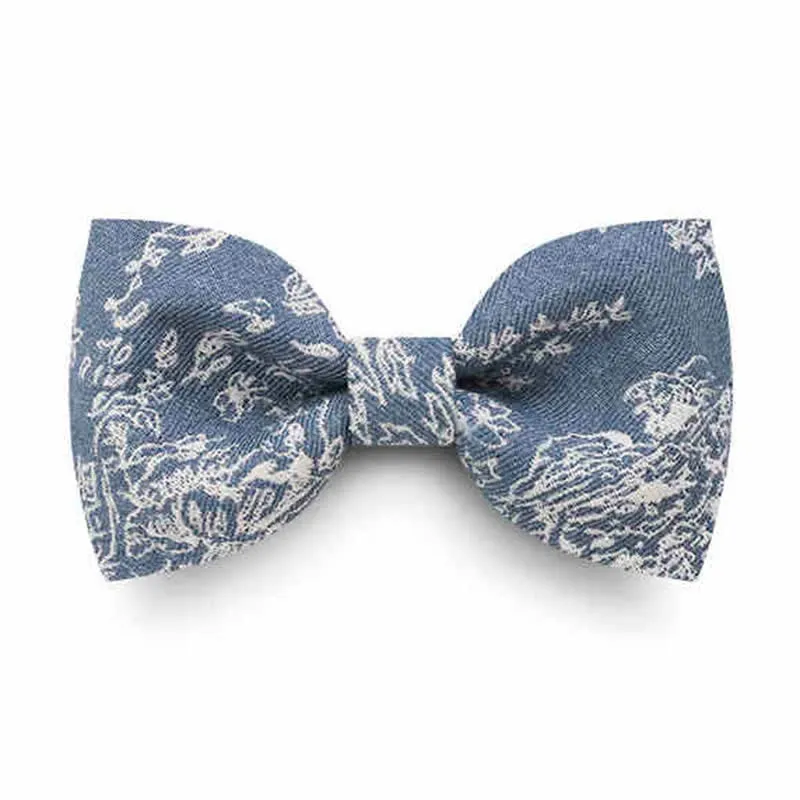 Men's Blue Series Flower Herringbone Pattern Denim Bow Tie sold by FloralTrip product image thumbnail 3