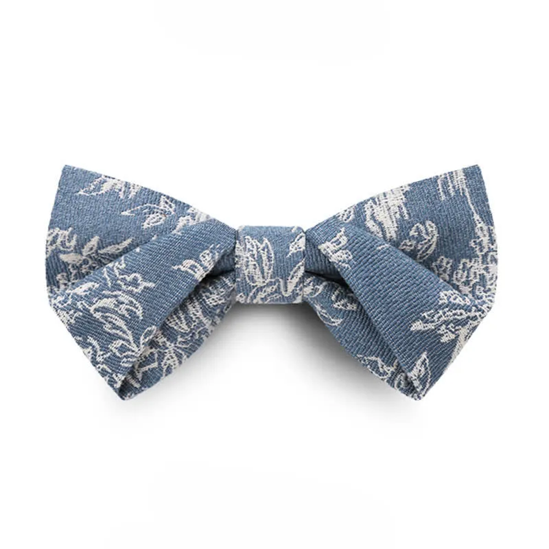 Men's Blue Series Flower Herringbone Pattern Denim Bow Tie sold by FloralTrip