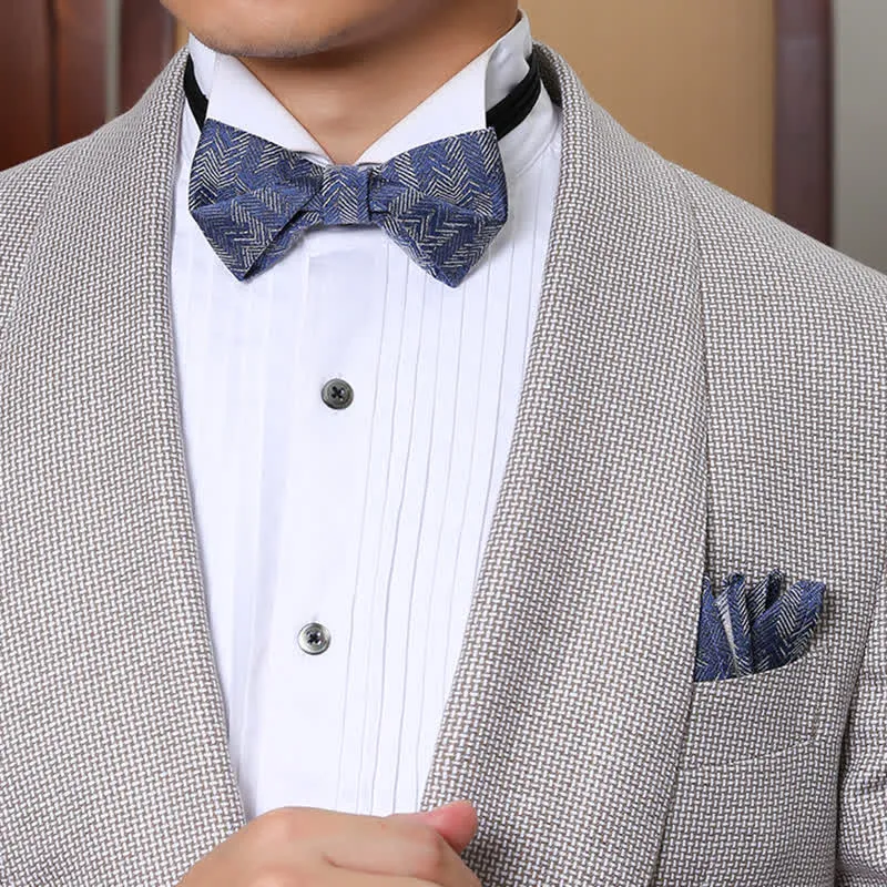 Men's Blue Series Flower Herringbone Pattern Denim Bow Tie sold by FloralTrip product image thumbnail 5