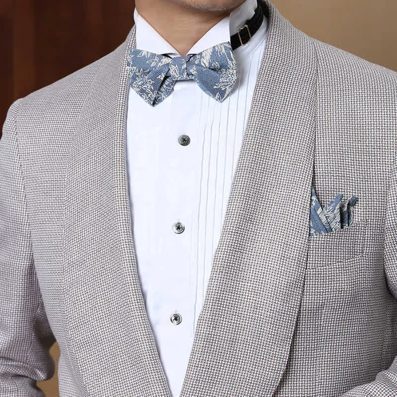 Men's Blue Series Flower Herringbone Pattern Denim Bow Tie sold by FloralTrip product image thumbnail 2