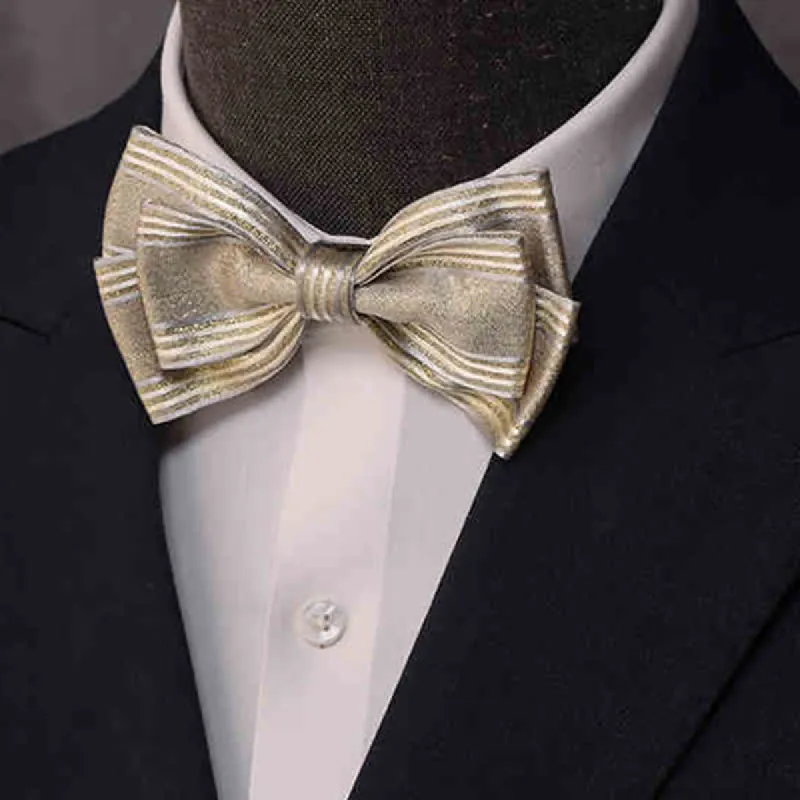 Men's Glossy Triple Layered Classic Striped Bow Tie sold by FloralTrip