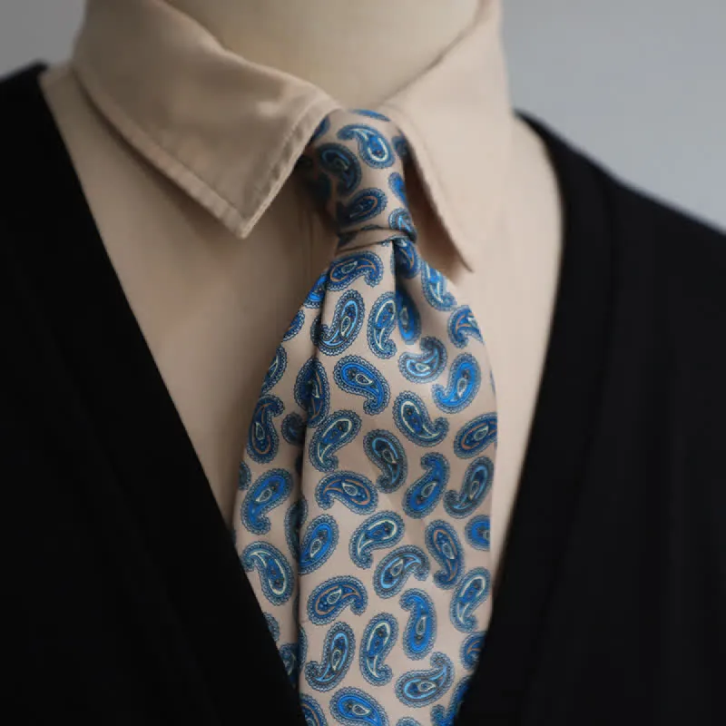 Men's Khaki & Blue Retro Paisley Tuxedo Necktie sold by FloralTrip