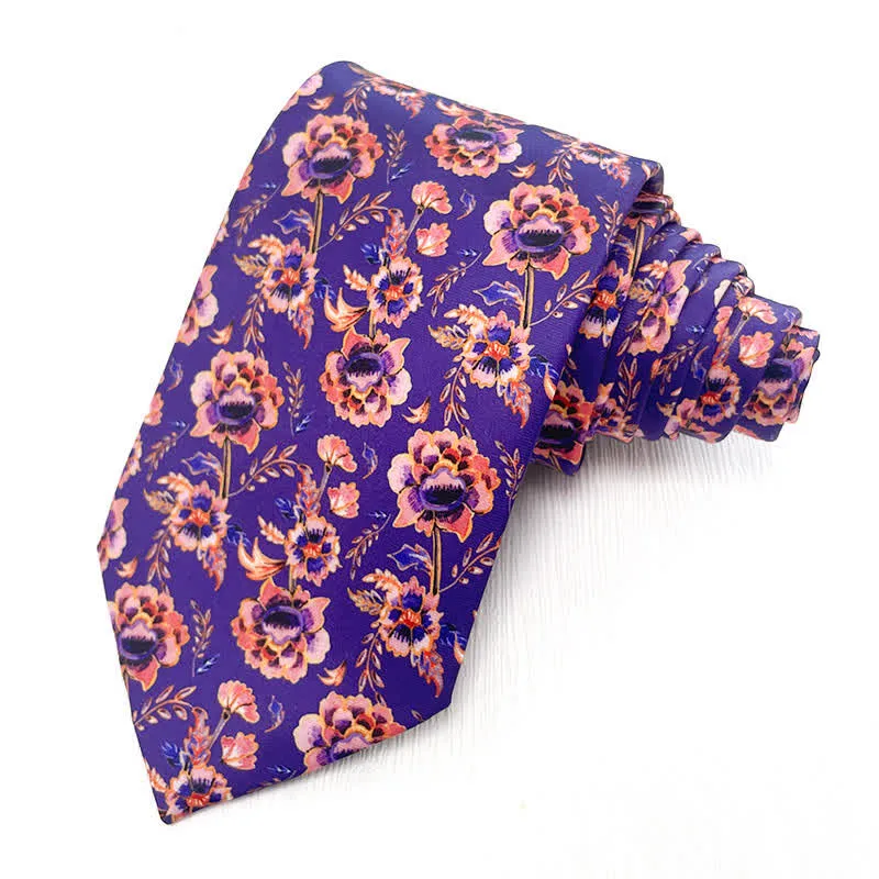 Men's Elegant Dark Purple Pink Floral Wedding Necktie sold by FloralTrip product image thumbnail 2