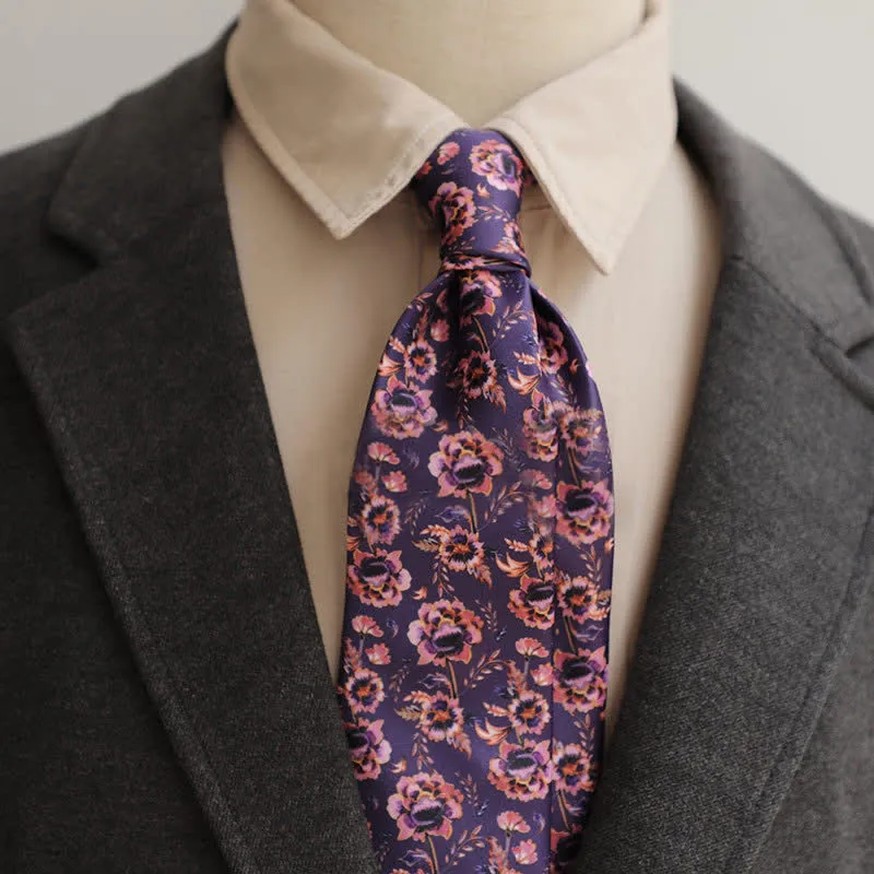 Men's Elegant Dark Purple Pink Floral Wedding Necktie sold by FloralTrip