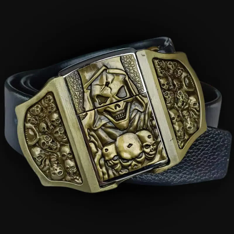 Men's Death & Skull Black Leather Belt With Hidden Lighter sold by FloralTrip