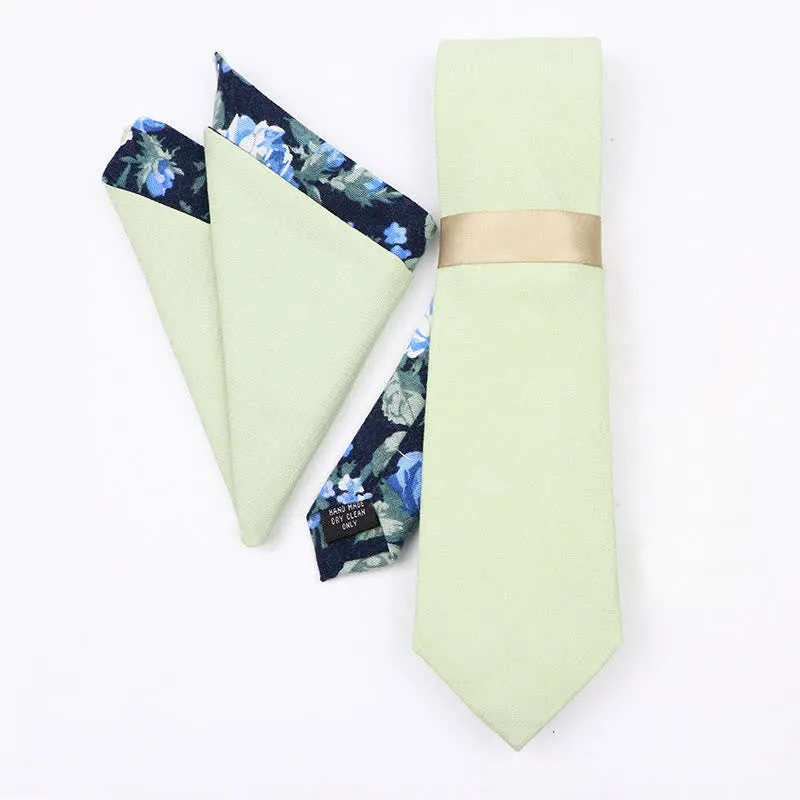 2Pcs Men's Light Green Cotton Patchwork Floral Necktie Set sold by FloralTrip product image thumbnail 2