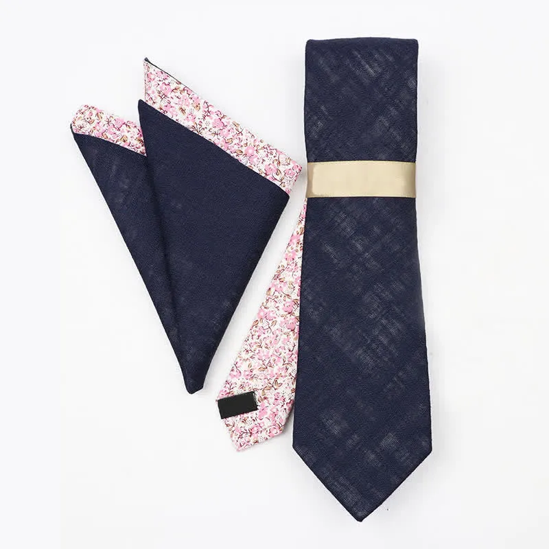 2Pcs Men's Dark Navy Cotton Patchwork Floral Necktie Set sold by FloralTrip product image thumbnail 2