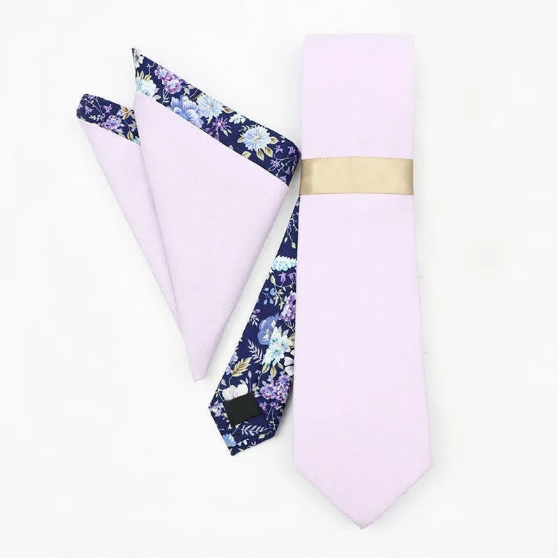 2Pcs Men's Lilac Cotton Patchwork Floral Necktie Set sold by FloralTrip product image thumbnail 2