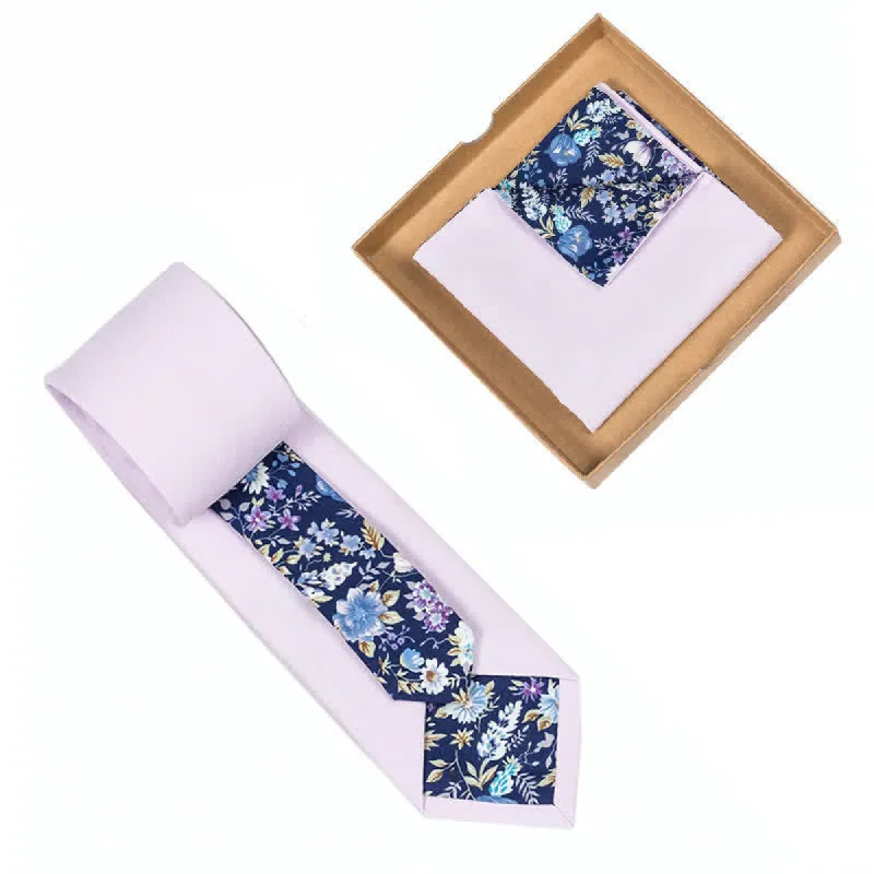 2Pcs Men's Lilac Cotton Patchwork Floral Necktie Set sold by FloralTrip