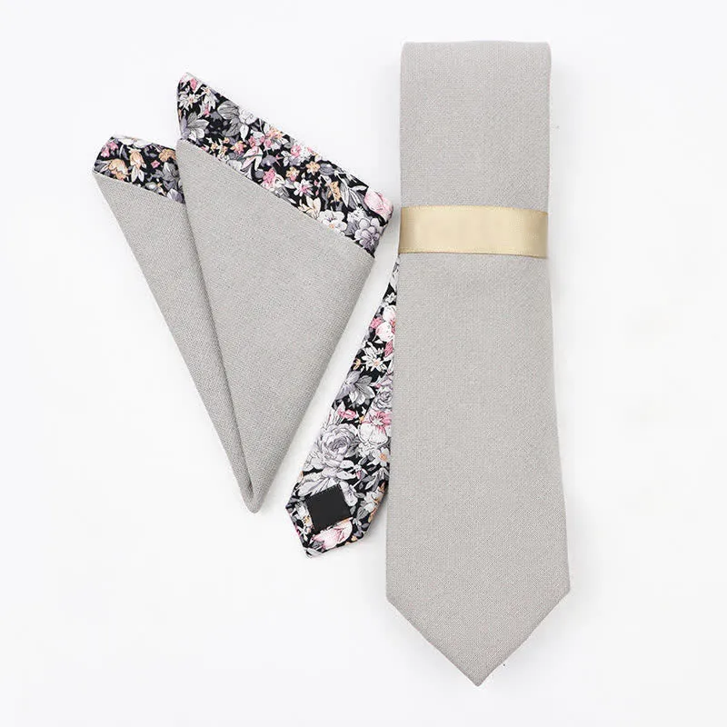 2Pcs Men's Pale Gray Cotton Patchwork Floral Necktie Set sold by FloralTrip product image thumbnail 2