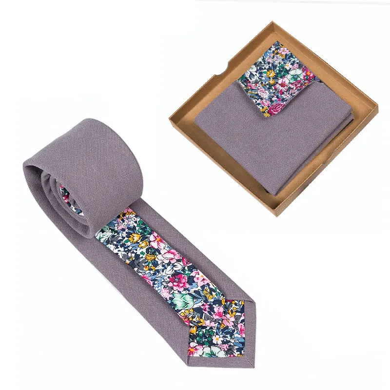 2Pcs Men's MediumPurple Cotton Patchwork Floral Necktie Set sold by FloralTrip