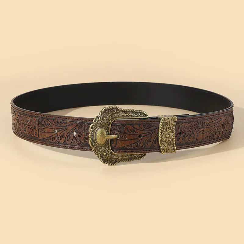 Bronze Carved Buckle Boho Floral Embossment Leather Belt sold by FloralTrip product image thumbnail 2