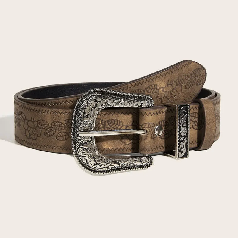 Women's Roses Leaves Embossed Pattern Leather Belt sold by FloralTrip