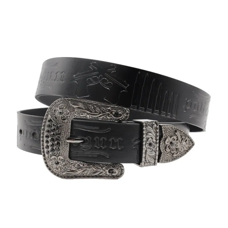 Rhinestones Buckle Gun Bullet Embossment Leather Belt sold by FloralTrip