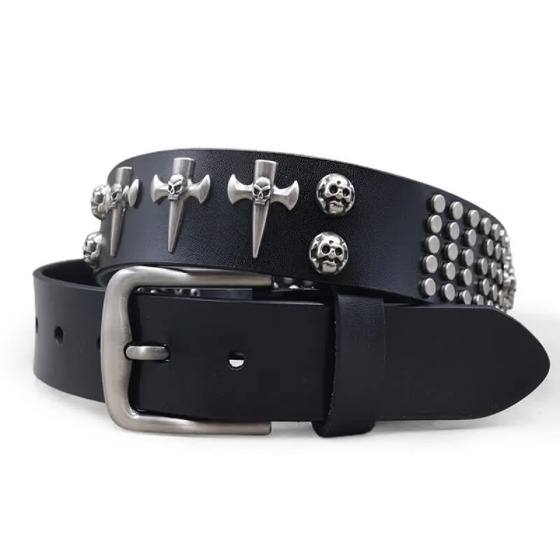 Cross & Skull 3 Row Punk Rock Studded Leather Belt sold by FloralTrip