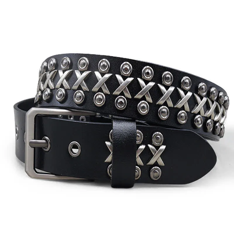 Cross & Circle 3 Row Punk Rock Studded Leather Belt sold by FloralTrip