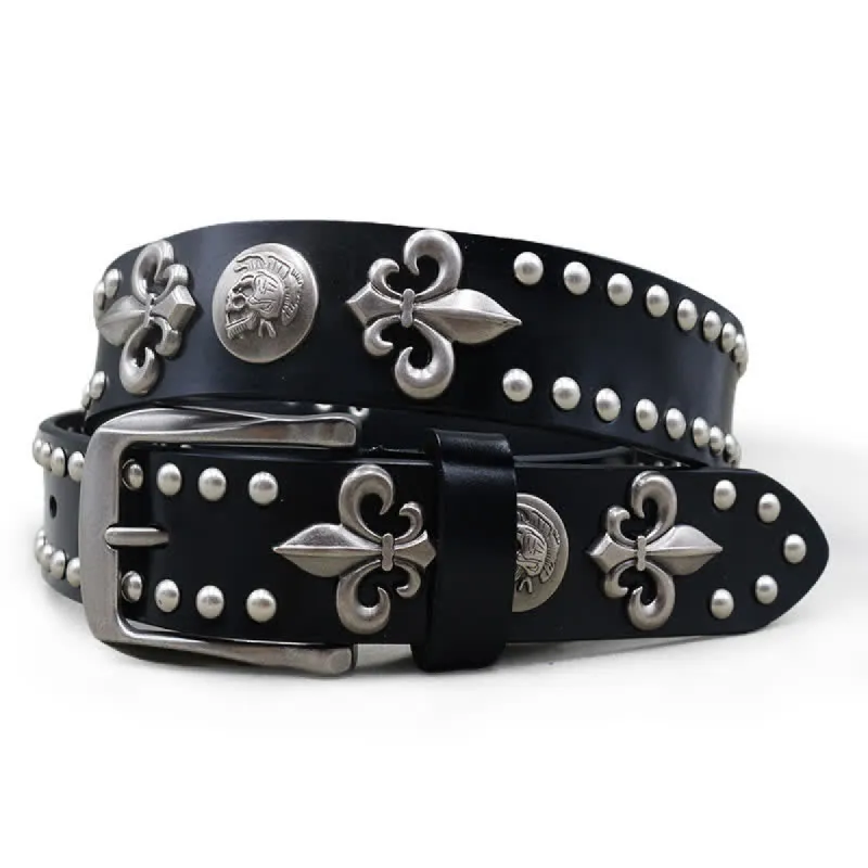 Gothic 2 Row Silver Rivets Skull Studded Leather Belt sold by FloralTrip