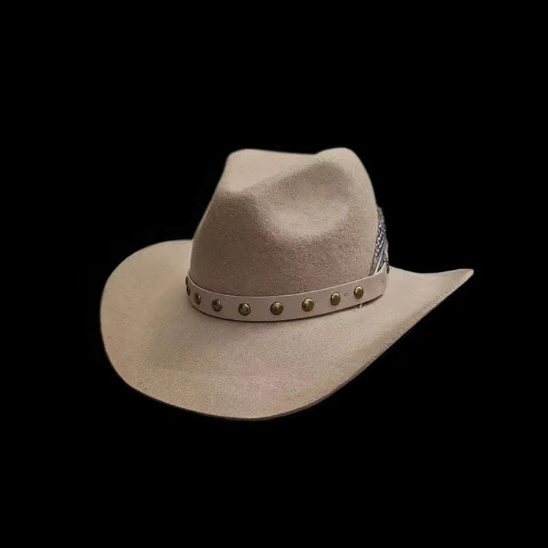 Western Rivets Studded Feather Detailed Cowboy Hat sold by FloralTrip