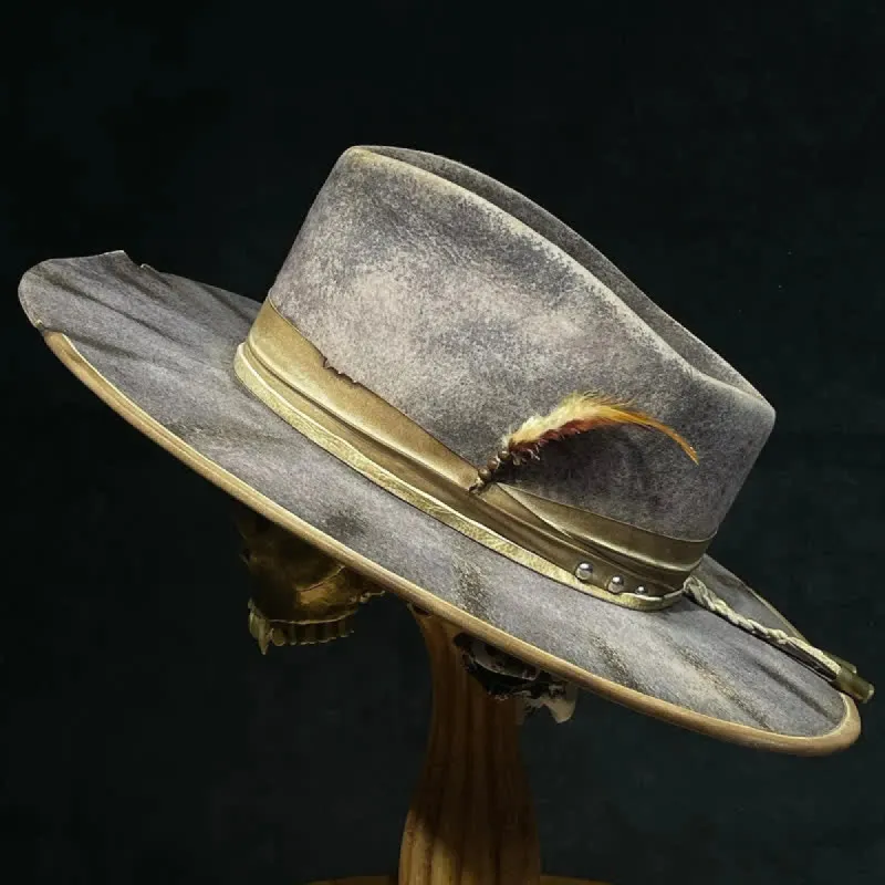Dark Gray Old-Fashioned Fedoras Feather Cowboy Hat sold by FloralTrip