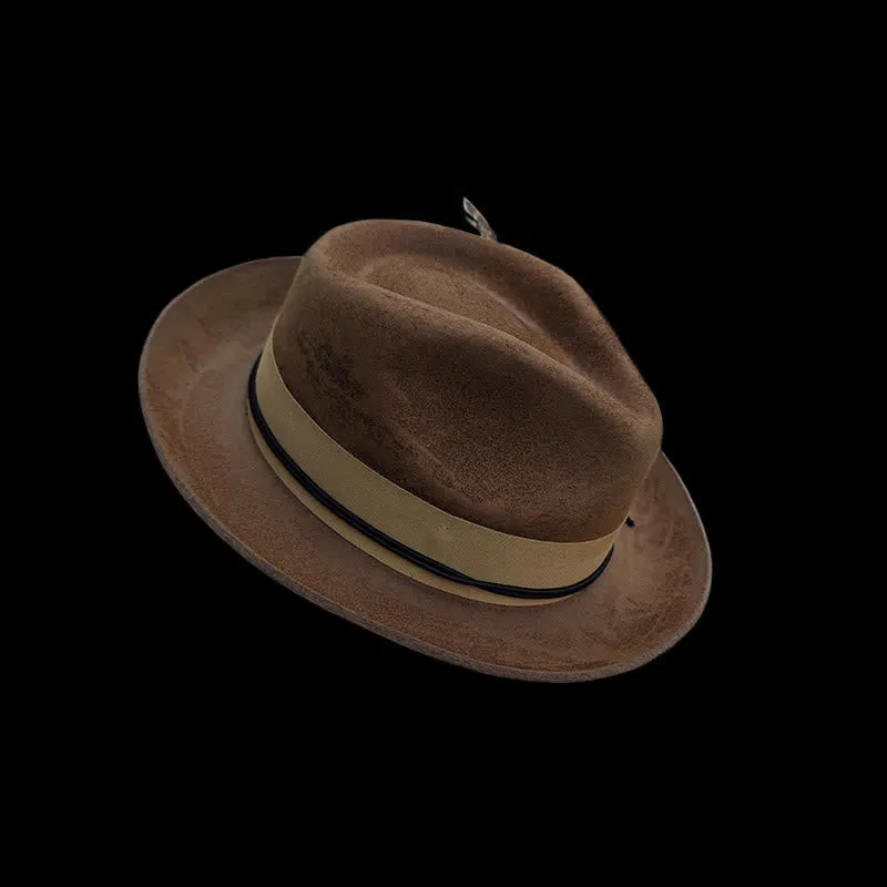 Camel Distressed Feather Decoration Felt Cowboy Hat sold by FloralTrip product image thumbnail 5