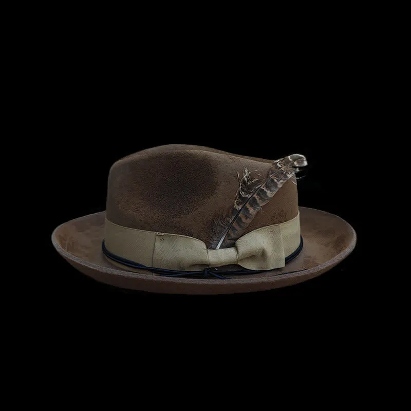 Camel Distressed Feather Decoration Felt Cowboy Hat sold by FloralTrip product image thumbnail 2