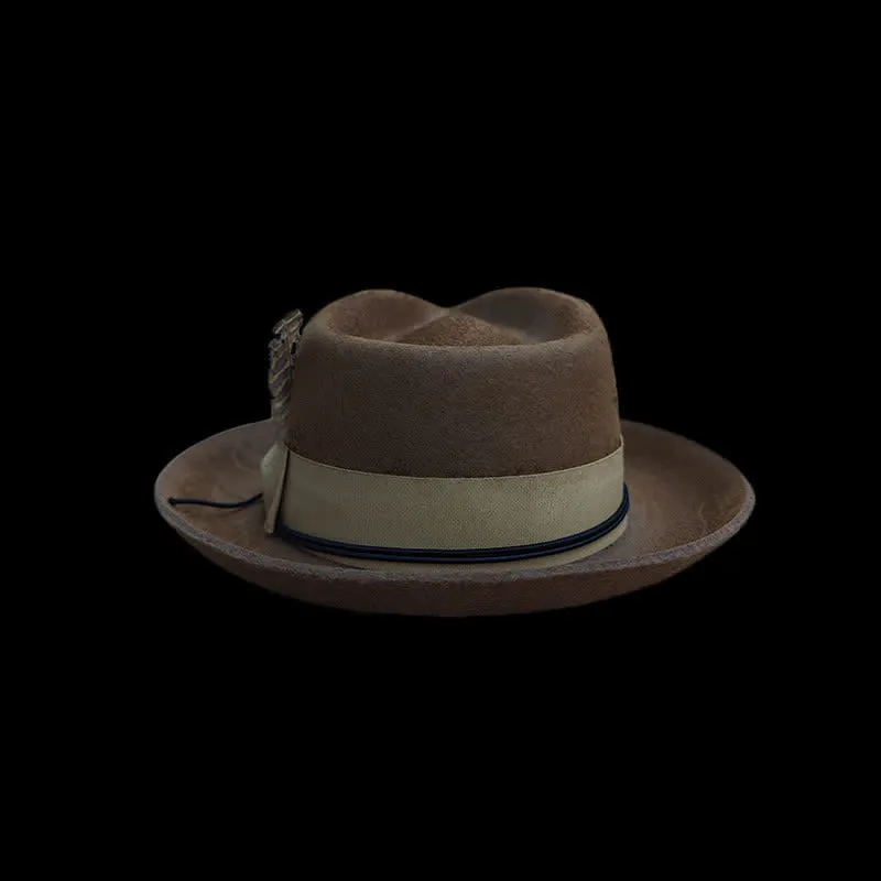 Camel Distressed Feather Decoration Felt Cowboy Hat sold by FloralTrip product image thumbnail 4