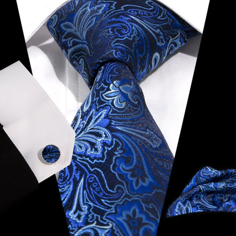 3Pcs Men's Mixed Blue & Black Flower Paisley Necktie Set sold by FloralTrip