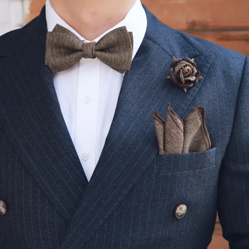 Men's Vintage Brown British Style Floral Brooch Bow Tie sold by FloralTrip