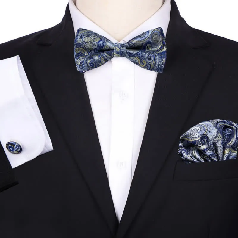 3Pcs Men's Formal Jacquard Paisley Pocket Square Bow Tie Set made by FloralTrip