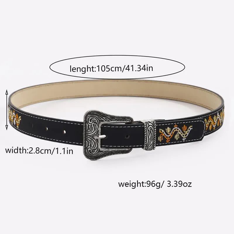 Women's Black Orange & White Embroidery Leather Belt sold by FloralTrip product image thumbnail 4