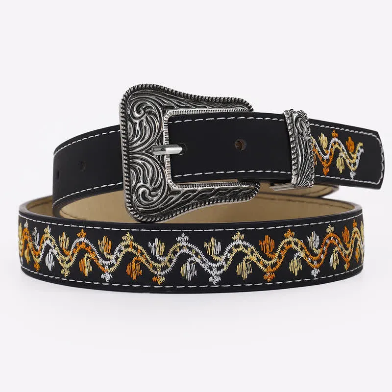 Women's Black Orange & White Embroidery Leather Belt sold by FloralTrip