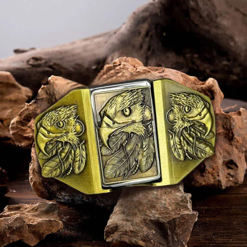 Men's DIY Bronze Triple Eagle Leather Belt with Hidden Lighter sold by FloralTrip