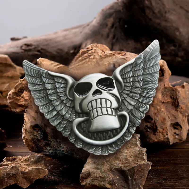 Men's DIY Skull Angel Wings Leather Belt with Hidden Lighter sold by FloralTrip