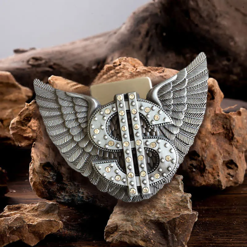 Men's DIY Wings Dollar Sign Leather Belt with Hidden Lighter sold by FloralTrip