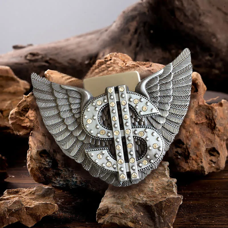 Men's DIY Wings Dollar Sign Leather Belt with Hidden Lighter sold by FloralTrip