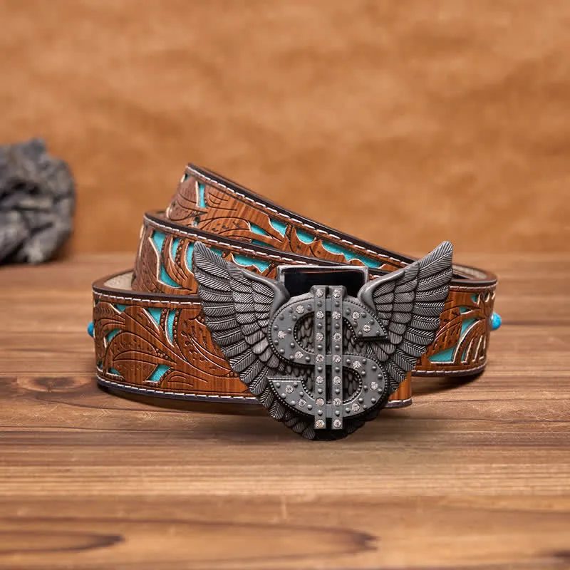 Men's DIY Wings Dollar Sign Leather Belt with Hidden Lighter sold by FloralTrip product image thumbnail 5