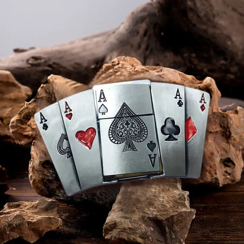 Men's DIY 4 Aces Poker Leather Belt with Hidden Lighter sold by FloralTrip