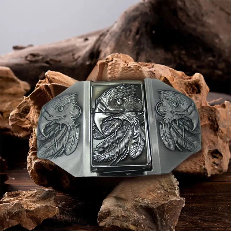 Men's DIY Silver Triple Eagle Leather Belt with Hidden Lighter sold by FloralTrip