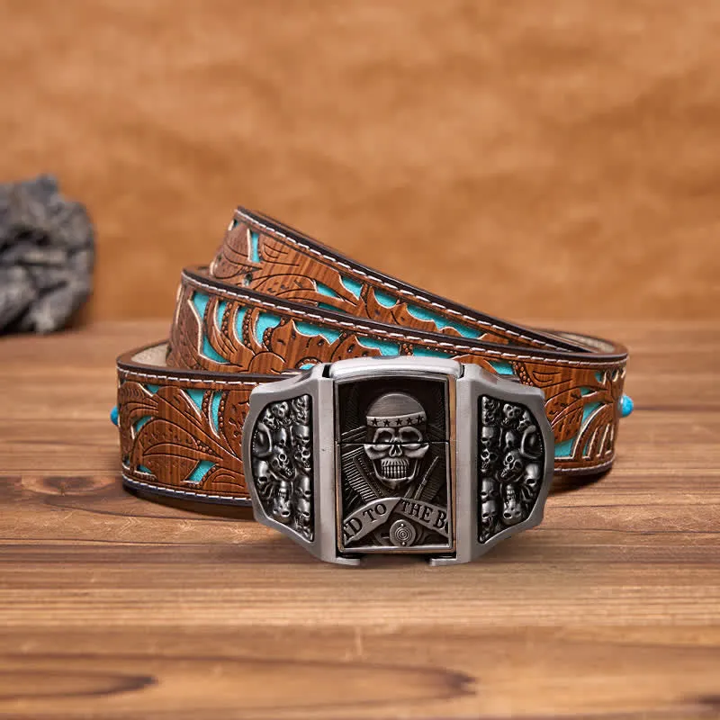 Men's DIY Skull Head Leather Belt with Hidden Lighter sold by FloralTrip product image thumbnail 5