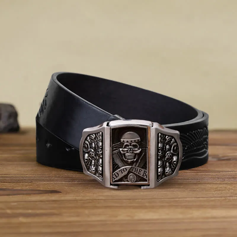 Men's DIY Skull Head Leather Belt with Hidden Lighter sold by FloralTrip product image thumbnail 4