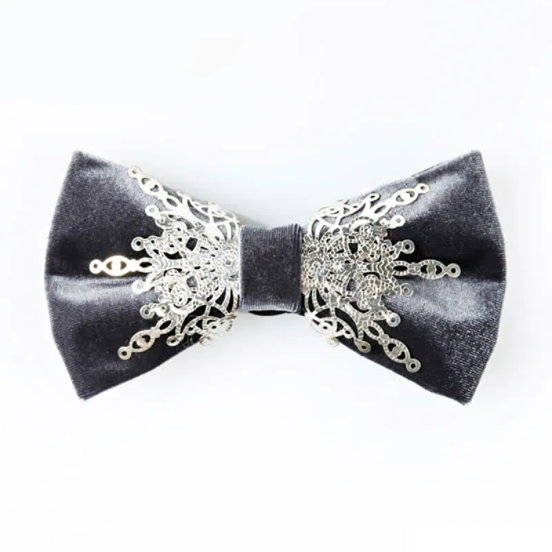 Men's Silver Sunburst Metal Gray Velvet Bow Tie sold by FloralTrip