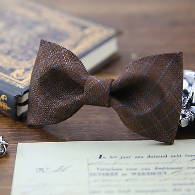 Men's British Style Vintage Dark Brown Plaid Bow Tie sold by FloralTrip product image thumbnail 3