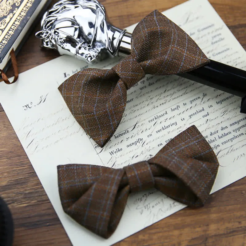 Men's British Style Vintage Dark Brown Plaid Bow Tie sold by FloralTrip