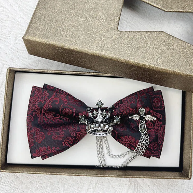Men's Silver Metal Crown & Cross Chain Bow Tie sold by FloralTrip
