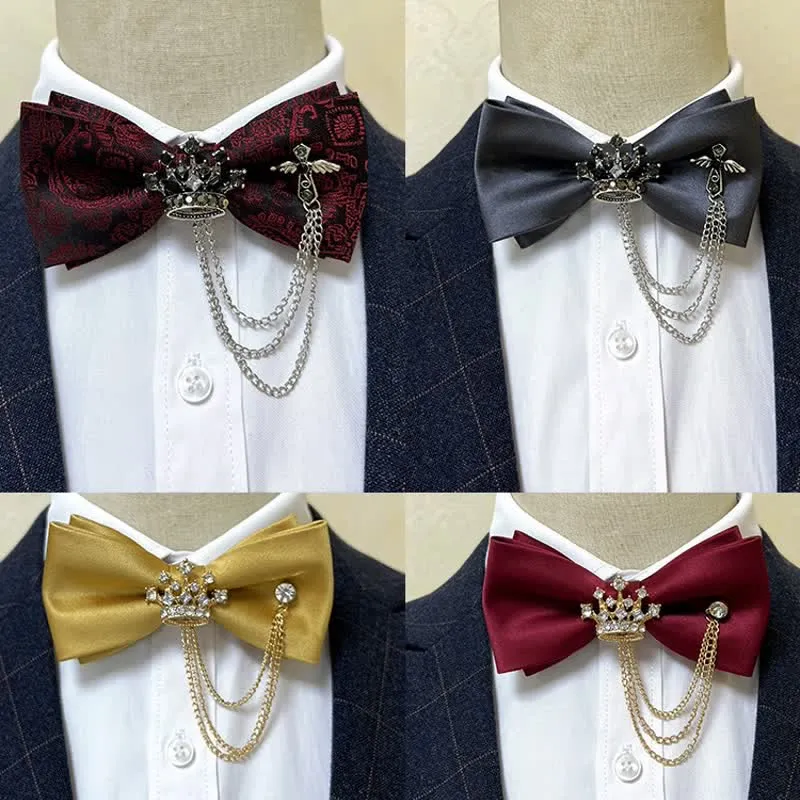 Men's Silver Metal Crown & Cross Chain Bow Tie sold by FloralTrip product image thumbnail 2
