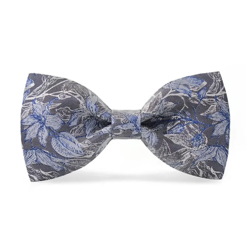 Men's Gray & Blue Flower Leaves Silk Bow Tie sold by FloralTrip